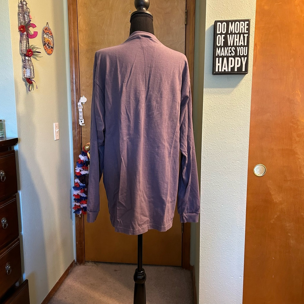 Vintage 90s cotton long sleeve t-shirt dusty purple HOODOO SKI embroidered XL - Picture 2 of 9